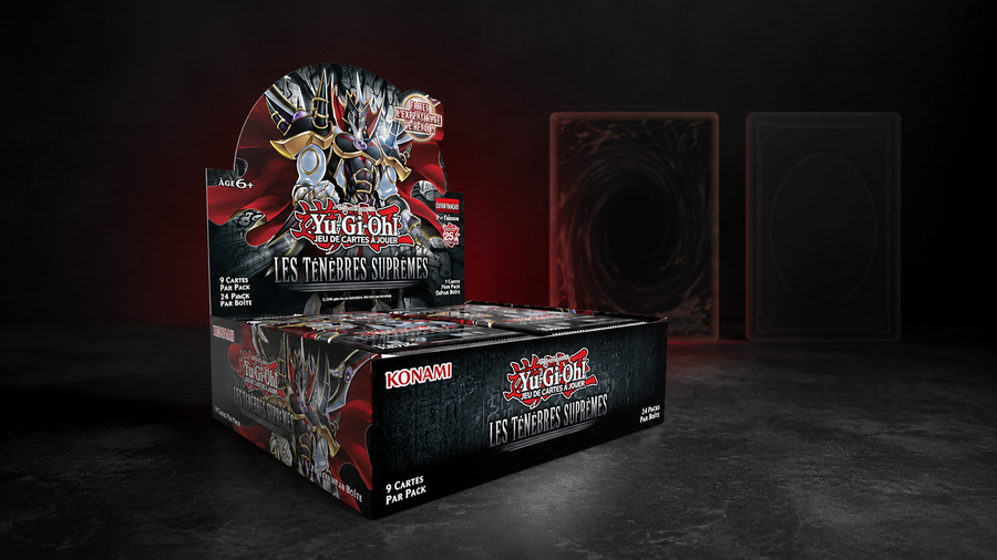 Display Yu-Gi-Oh! TCG français sur fond sombre avec deux repères visuels neutres pour OCG et TCG
