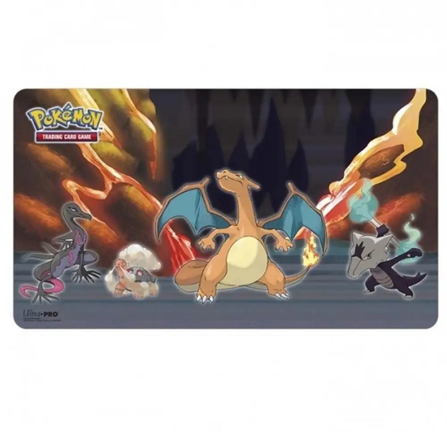 Rolled Pokémon TCG playmat product illustrating cleaning, transport and storage