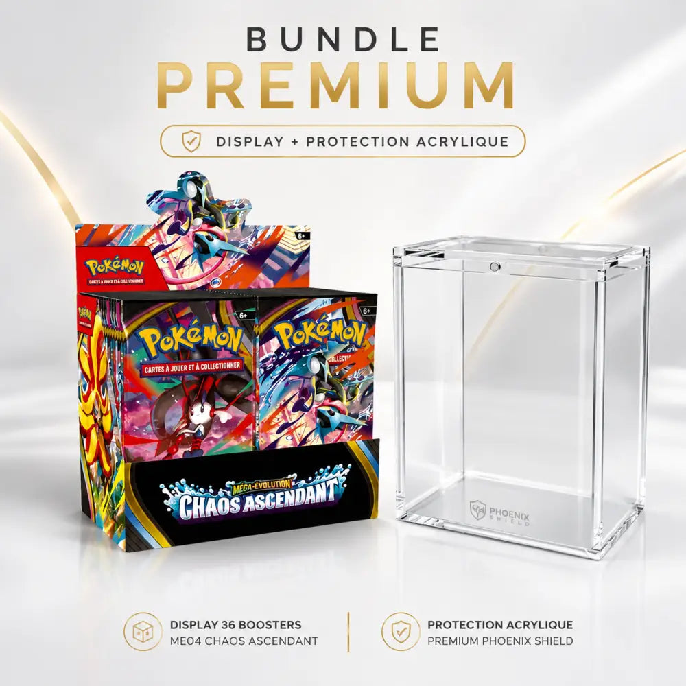 Bundle Display Pokémon ME04 Chaos Ascendant FR + Boîte Acrylique Phoenix Shield - Poke-Geek