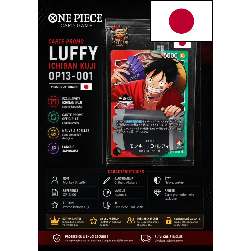 Carte One Piece Promo – Luffy Ichiban Kuji OP13-001 (Neuve & Scellée) - Poke-Geek