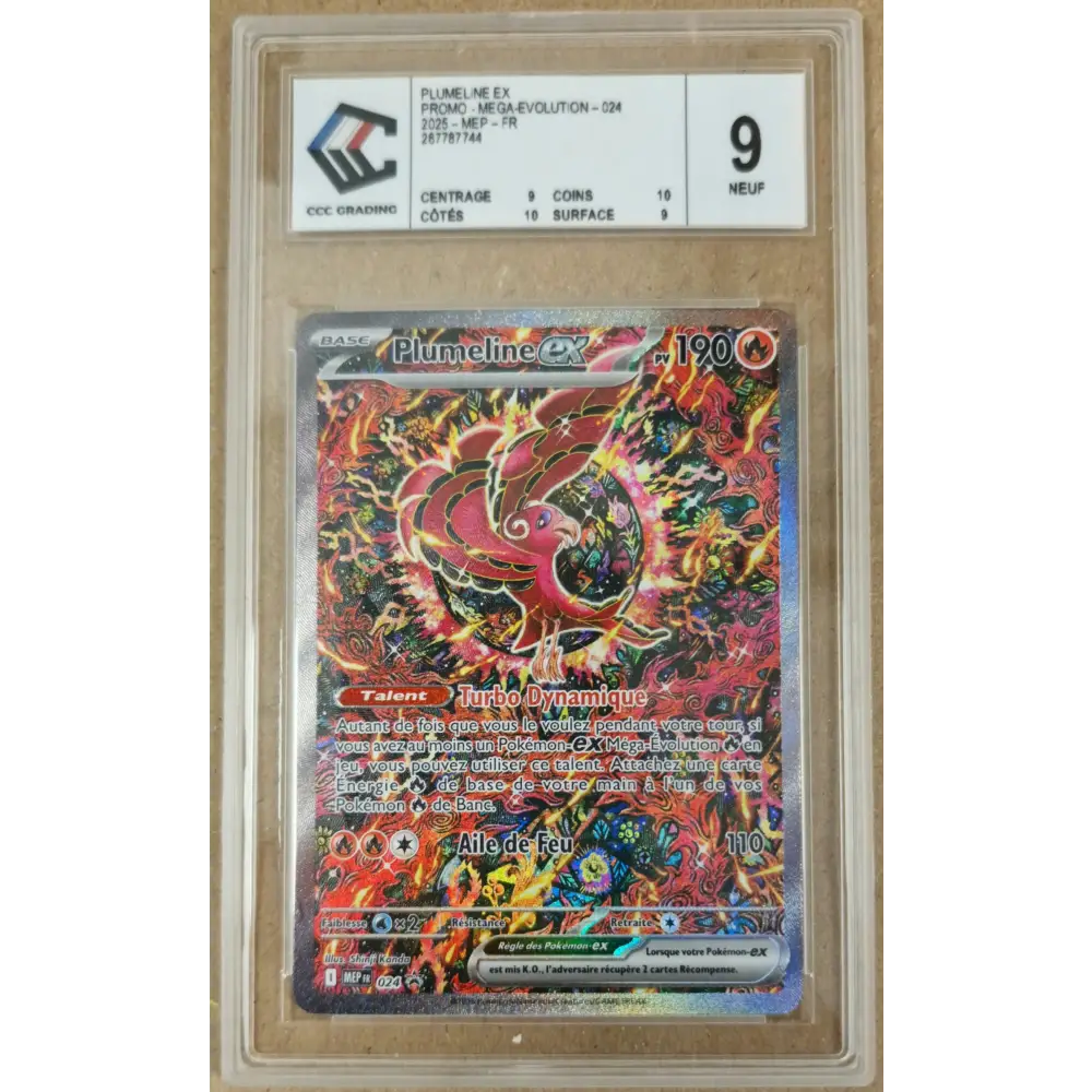 Carte Pokémon Plumeline ex 024 – Promo Méga-Évolution – FR – Gradée CCC 9 - Poke-Geek