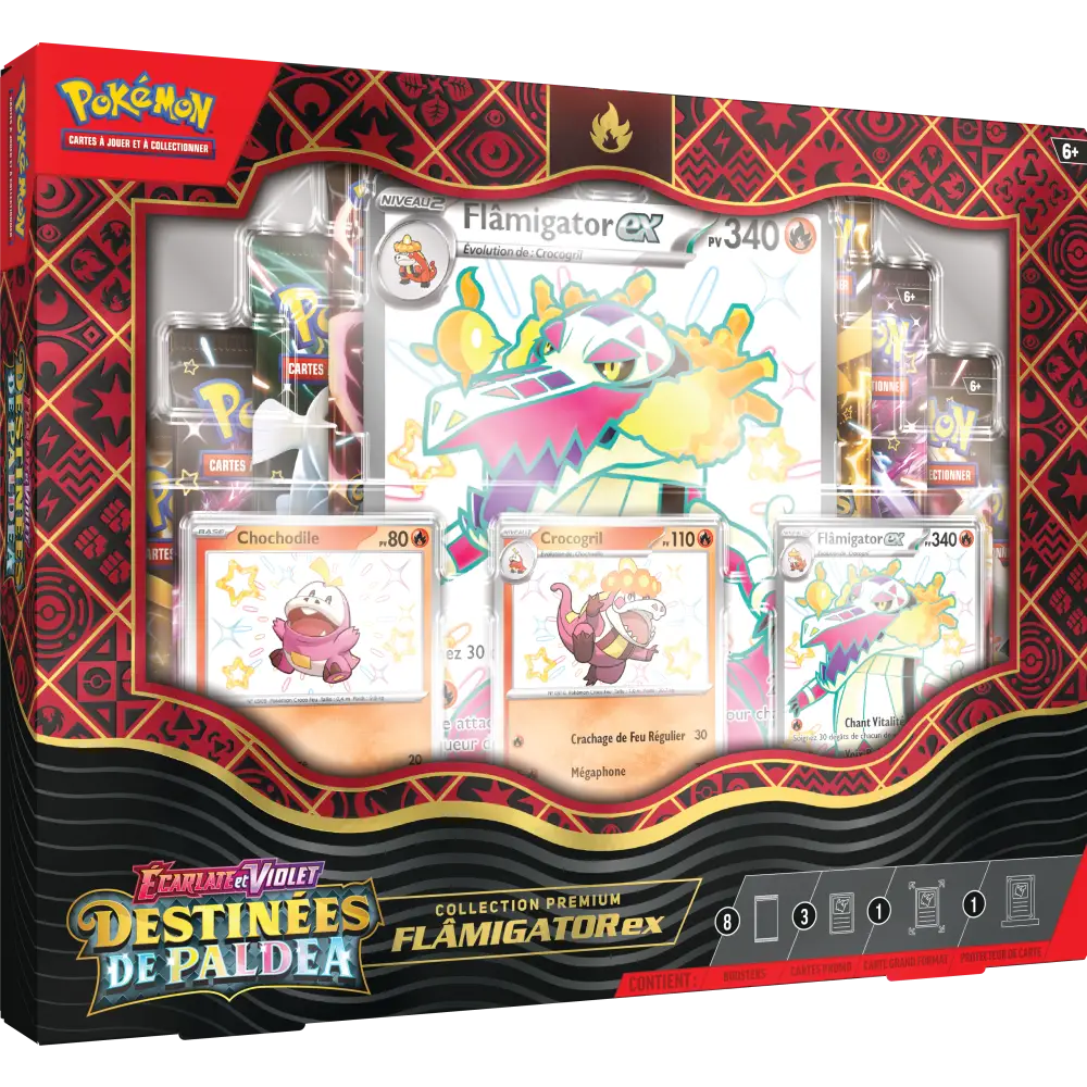 Coffret - ÉCARLATE ET VIOLET - COLLECTION PREMIUM DESTINÉES DE PALDEA  - Flâmigator-ex - FR - Poke-Geek