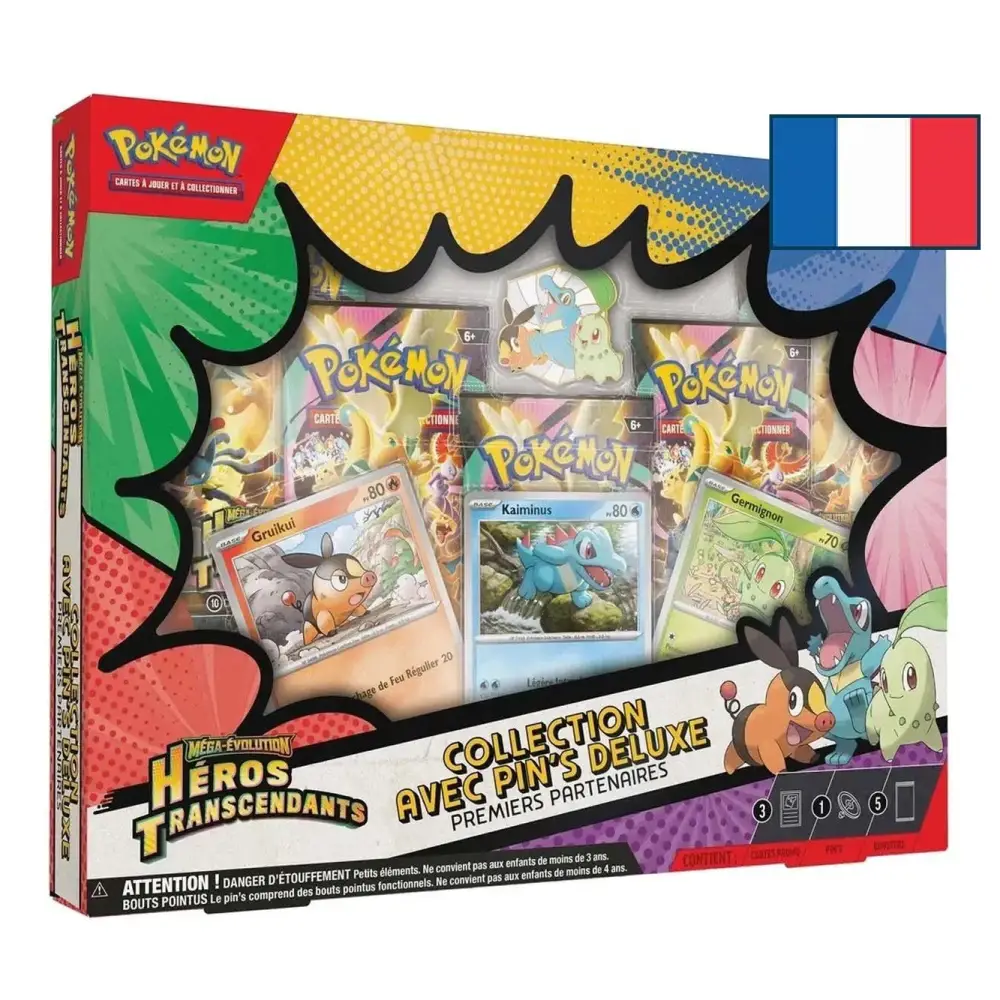 Coffret ME 2.5 – Héros Transcendants – Collection avec pin’s Deluxe Premiers Partenaires FR - Poke-Geek