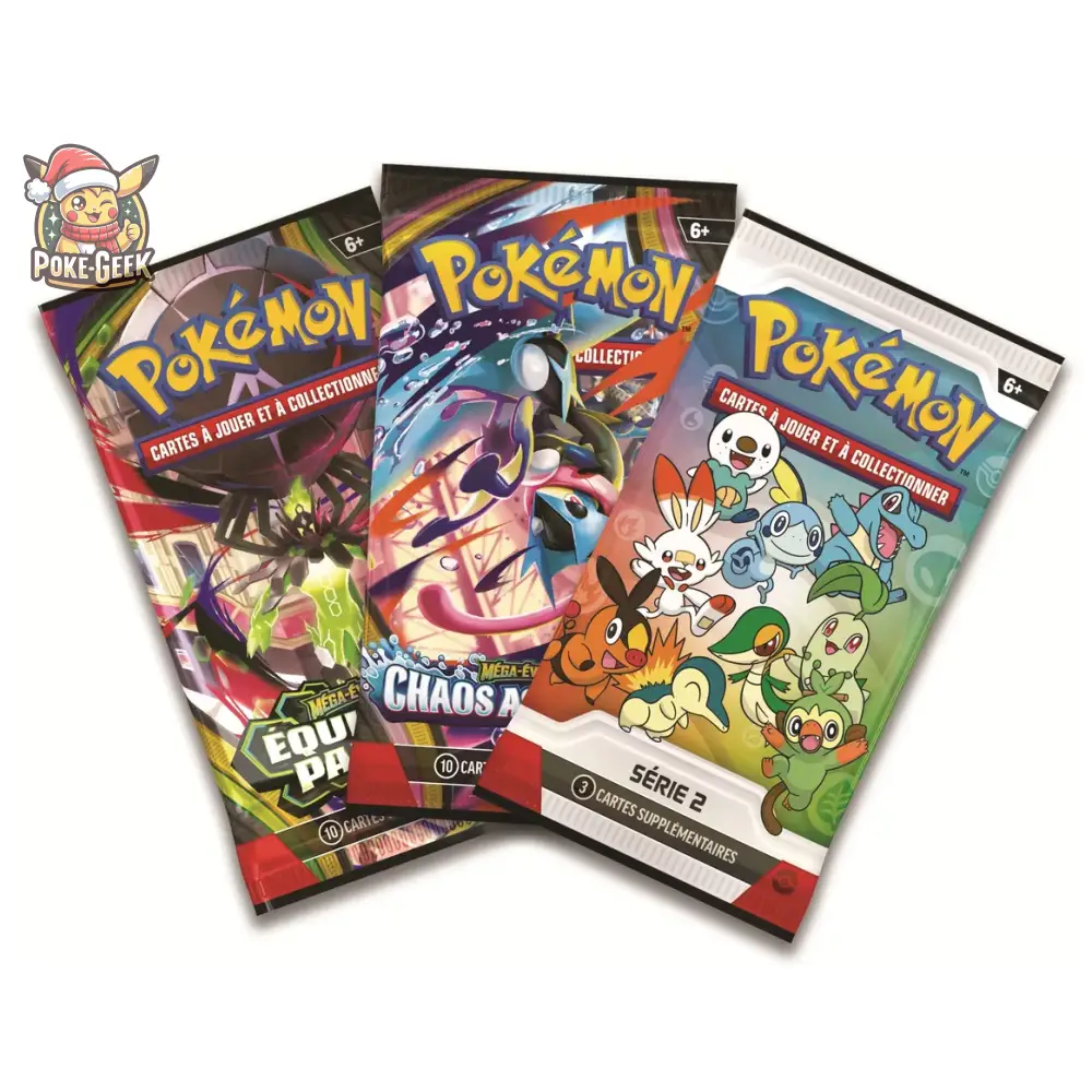 Boosters du coffret Premiers Partenaires Série 2 FR : promo Illustration Rare, Équilibre Parfait et Chaos Ascendant
