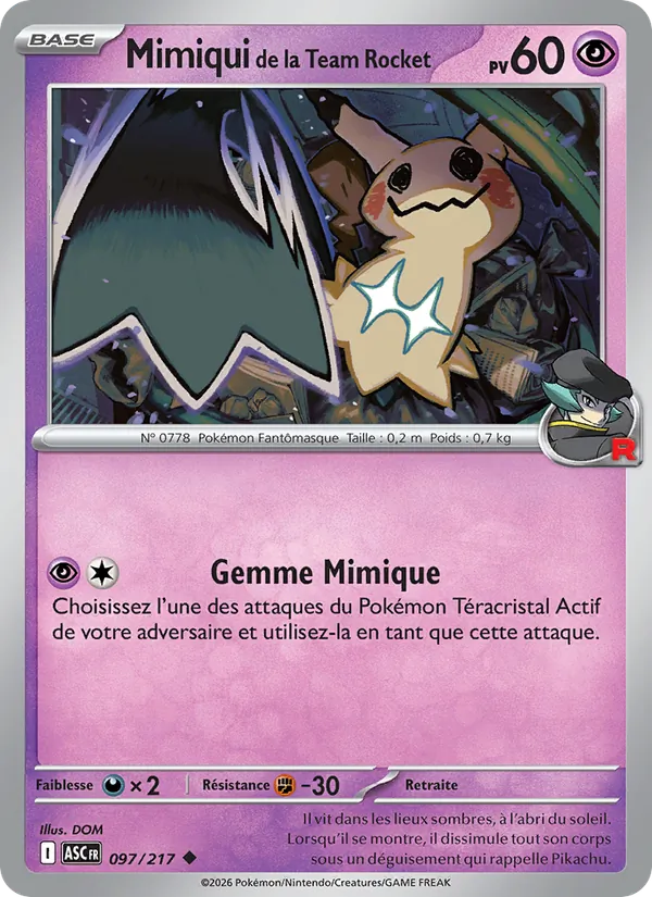 Mimiqui de la Team Rocket 97/217 — ME02.5 – Héros Transcendants — Carte Pokémon française