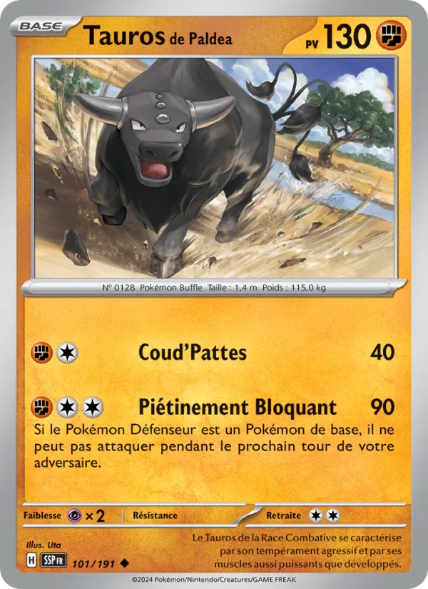 Tauros de Paldea 101/191 — EV08 – Étincelles Déferlantes — Carte Pokémon française