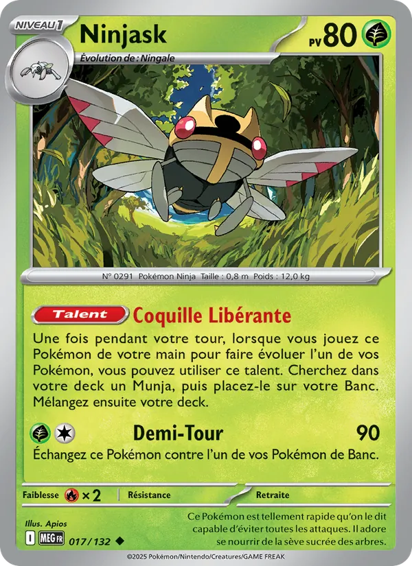 Ninjask 17/132 — ME01 — Méga-Évolution — Carte Pokémon française