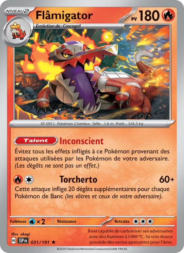 Flâmigator 31/191 — EV08 – Étincelles Déferlantes — Carte Pokémon française