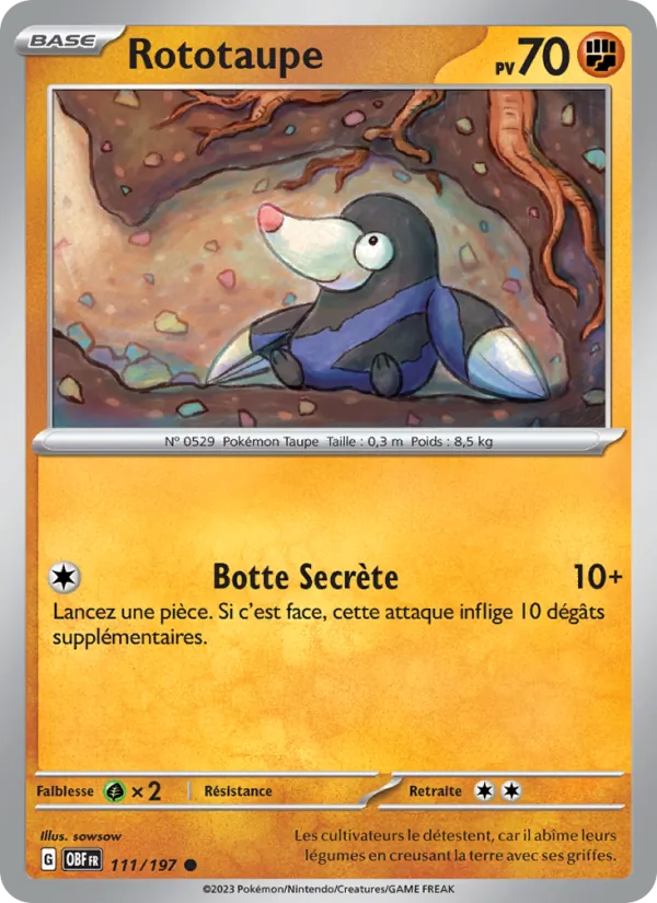 Rototaupe 111/197 — EV03 – Flammes Obsidiennes — Carte Pokémon française