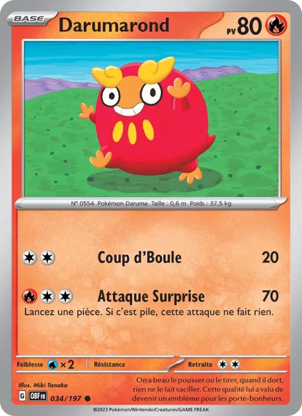 Darumarond 34/197 — EV03 – Flammes Obsidiennes — Carte Pokémon française