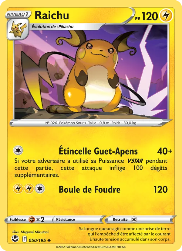 Raichu 50/195 — EB12 – Tempête Argentée — Carte Pokémon française