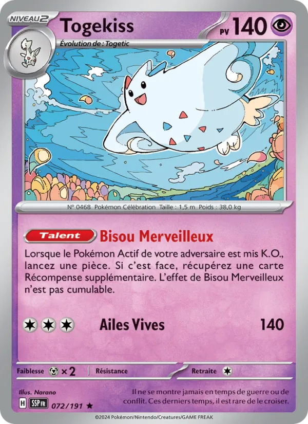 Togekiss 72/191 — EV08 – Étincelles Déferlantes — Carte Pokémon française