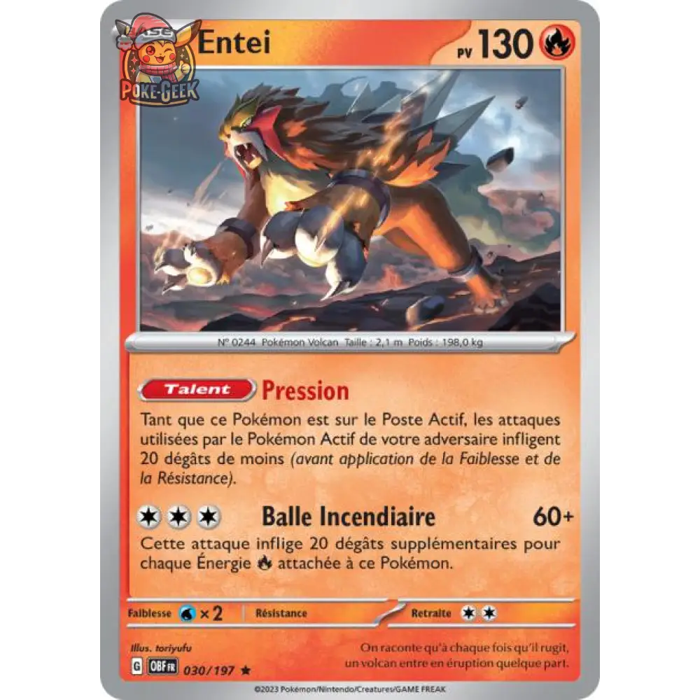 Holo - Pokemon - Flammes Obsidiennes - Entei 30/197 - Poke-Geek