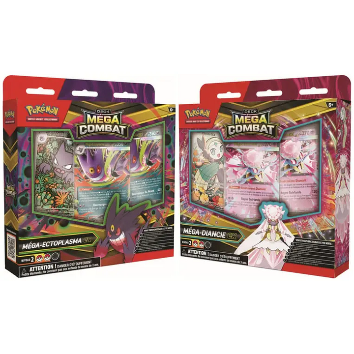 Lot de 2 Decks Méga-Combat Pokémon JCC – Méga-Ectoplasma-ex et Méga-Diancie-ex – FR