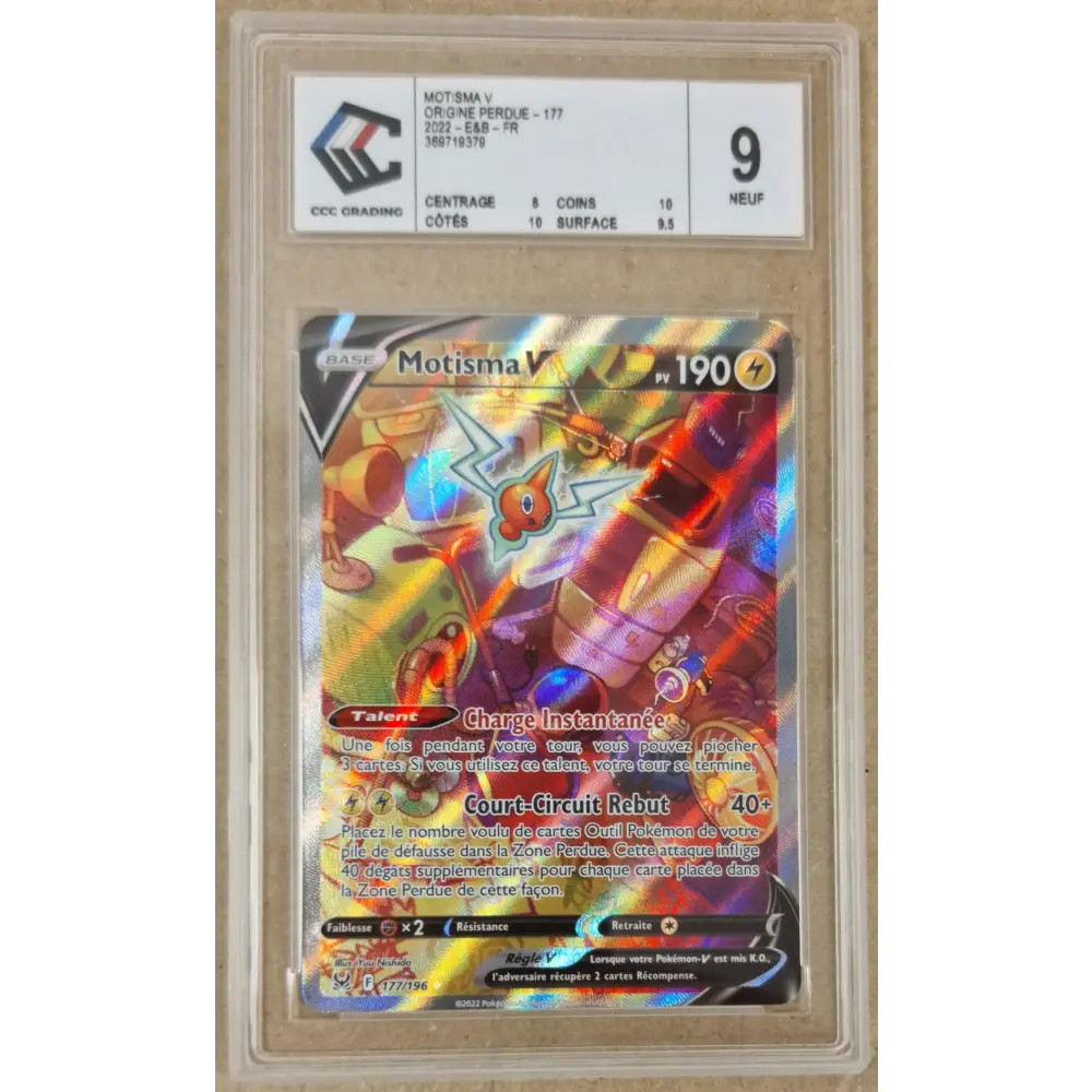 Motisma V 177/196 – Origine Perdue LOR 177 – Carte Pokémon Française Gradée CCC 9 - Poke-Geek