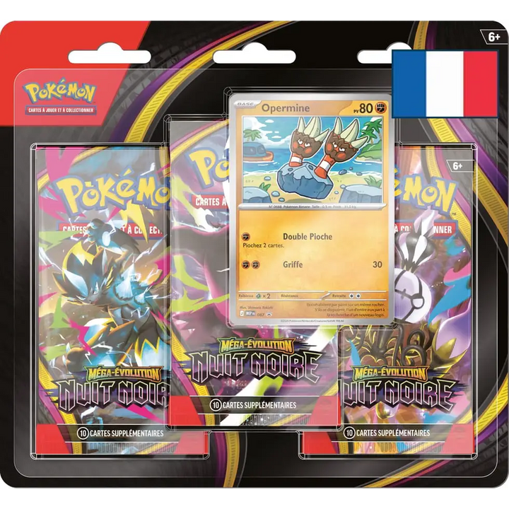 Pack de 3 Boosters Pokémon ME05 Nuit Noire – Méga-Évolution – Tripack FR
