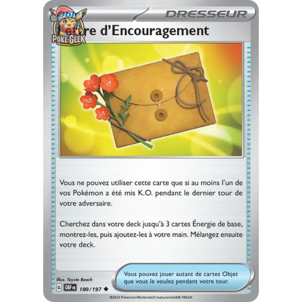 Peu commune - Pokemon - Flammes Obsidiennes - Lettre d'Encouragement 189/197 - Poke-Geek