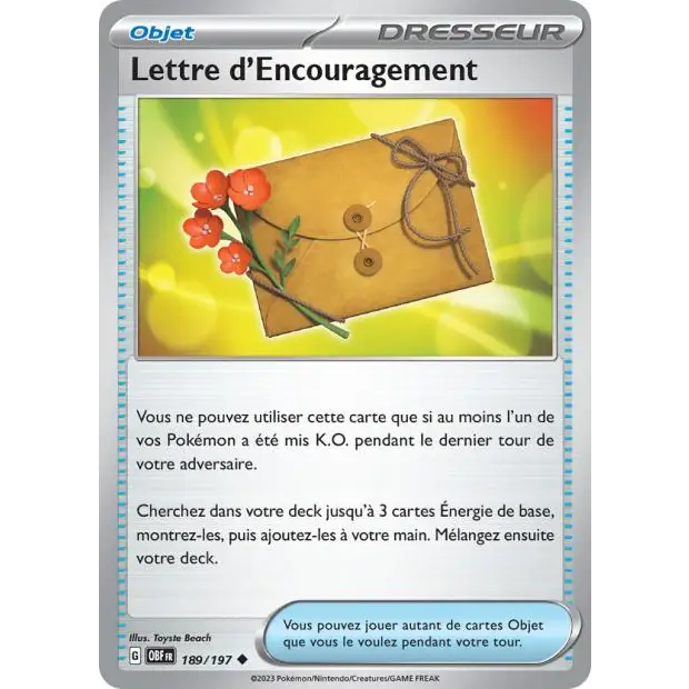 Peu commune - Pokemon - Flammes Obsidiennes - Lettre d'Encouragement 189/197
