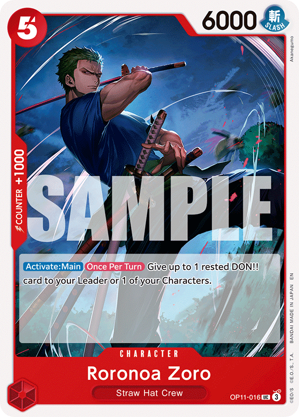 Vue agrandie de Roronoa Zoro, carte OP11-016