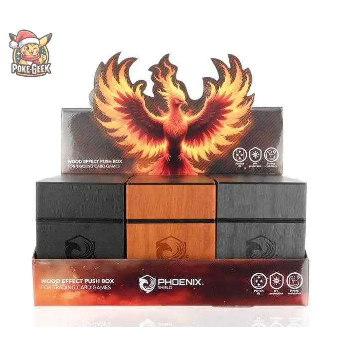Phoenix Shield – Boîte Range-Cartes Effet Bois – 100 cartes (Modèle aléatoire) - Poke-Geek