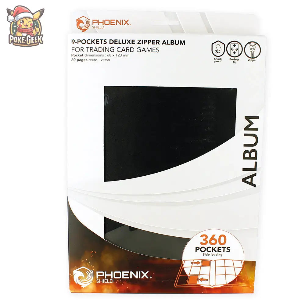 Phoenix Shield – Classeur 9-Pockets Premium Zipper Album 360 cartes – Noir - Poke-Geek