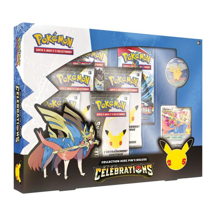 Pokémon Célébrations – Coffret Pin's Deluxe Zacian Niv. X – FR
