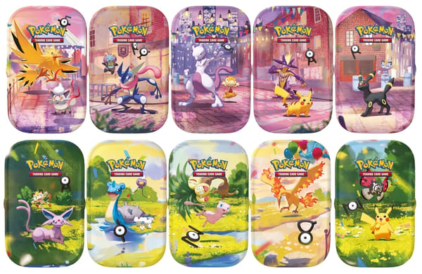 Dix illustrations possibles de mini tins : une seule mini tin aléatoire est incluse dans le pack