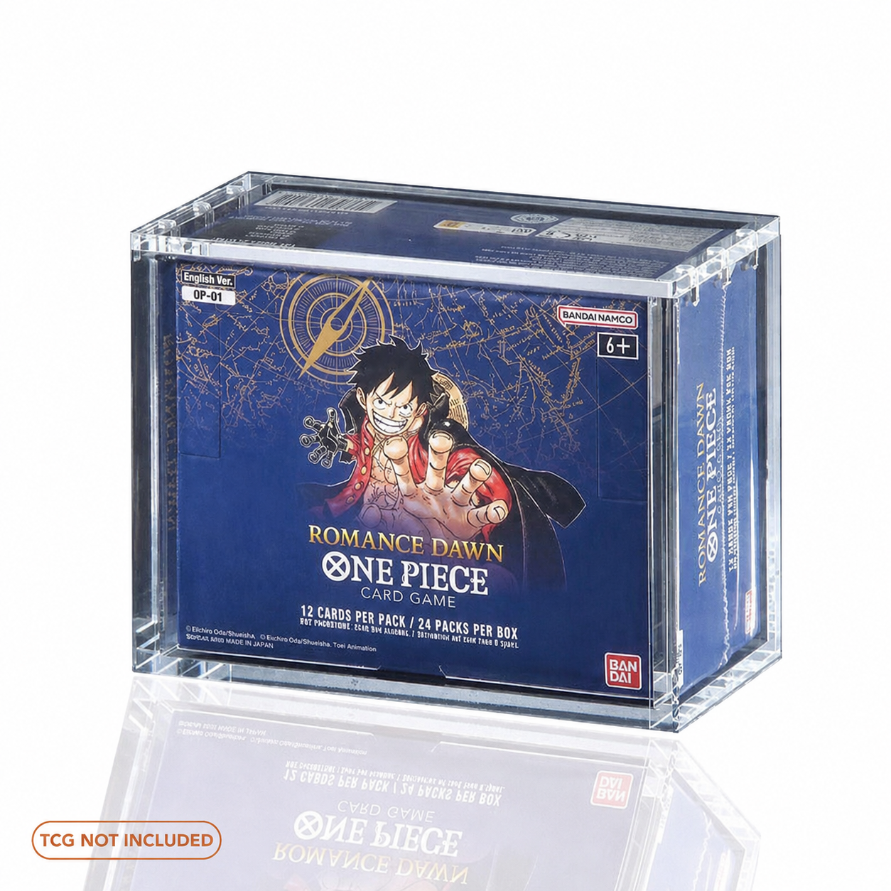 Protection acrylique Phoenix Shield avec display One Piece anglais présenté à titre illustratif