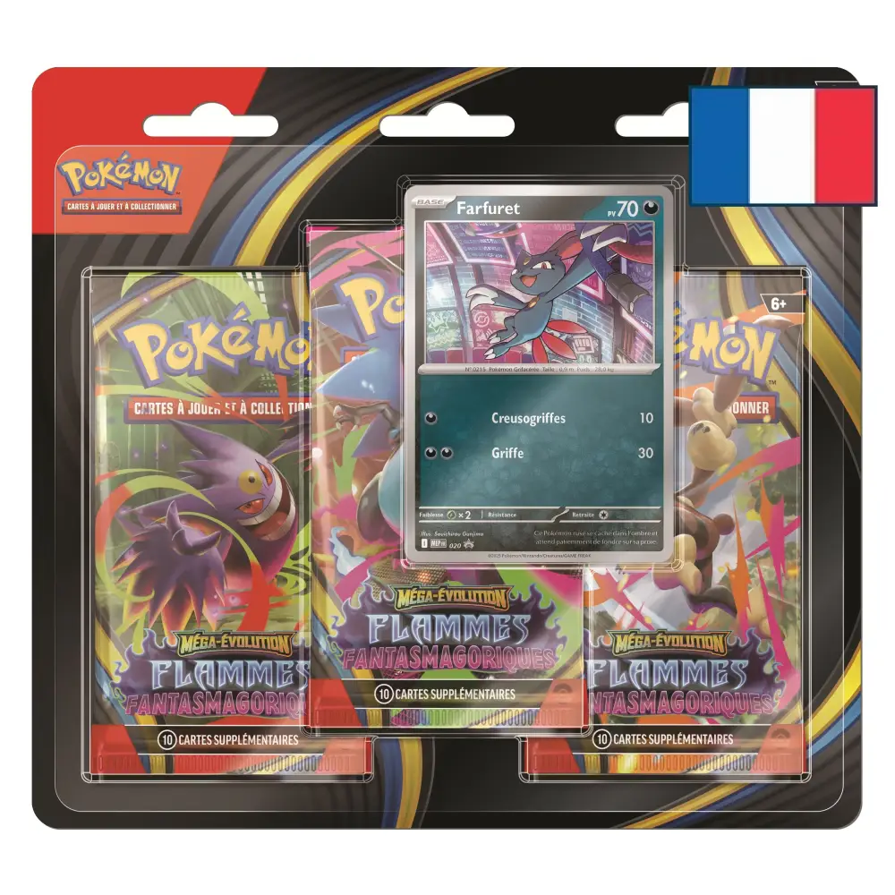 Tripack 3 Boosters ME02 Flammes Fantasmagoriques (Farfuret ou Dimoret) – Version FR Farfuret