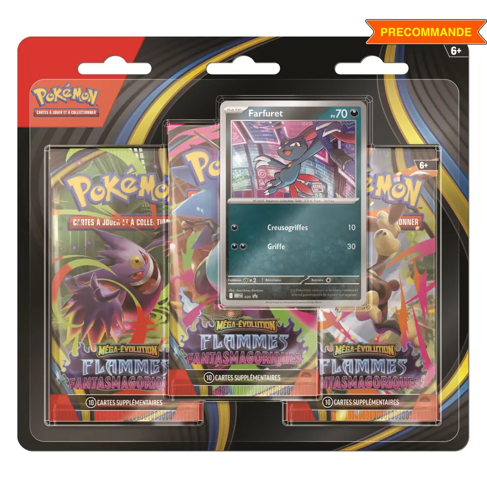 Tripack 3 Boosters ME02 Flammes Fantasmagoriques (Farfuret ou Dimoret) – Version FR Farfuret