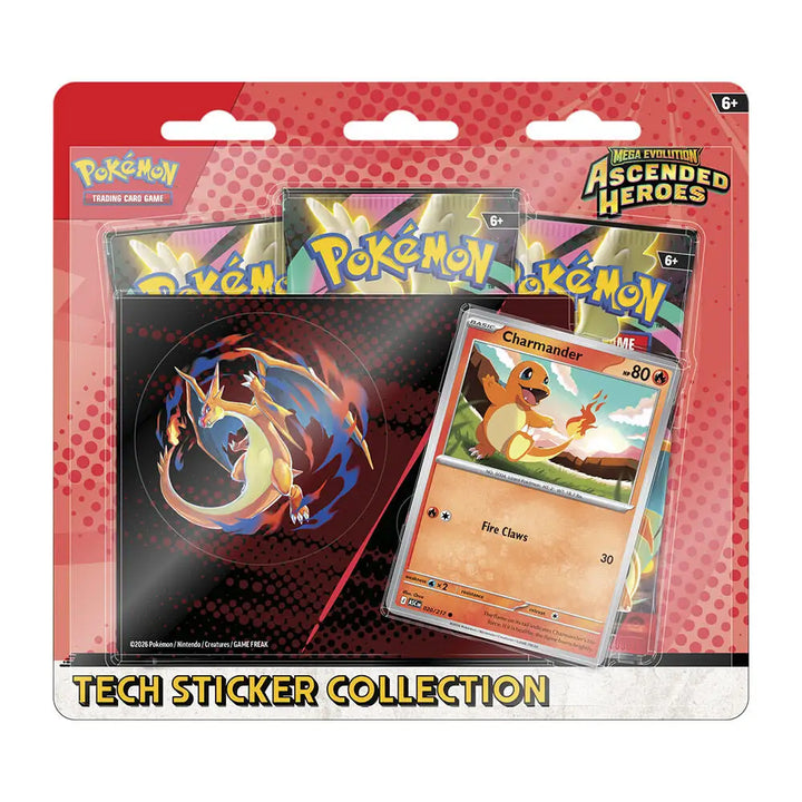 Tripack Pokémon – Mega Evolution Ascended Heroes - Tech Sticker Collection Charmander – Scellé – Anglais