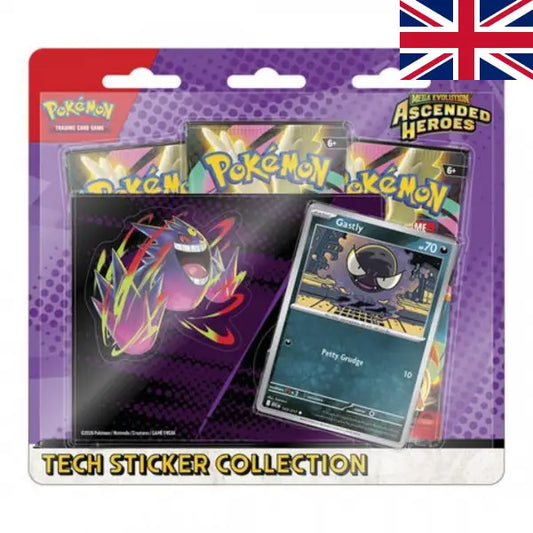 Tripack Pokémon – Mega Evolution Ascended Heroes - Tech Sticker Collection Gastly – Scellé – Anglais
