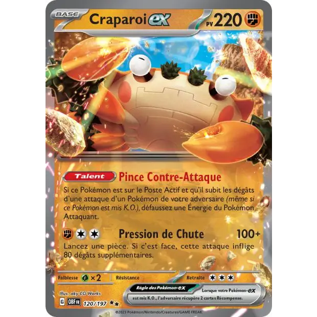 Ultra - Pokemon - Flammes Obsidiennes - Craparoi ex 120/197